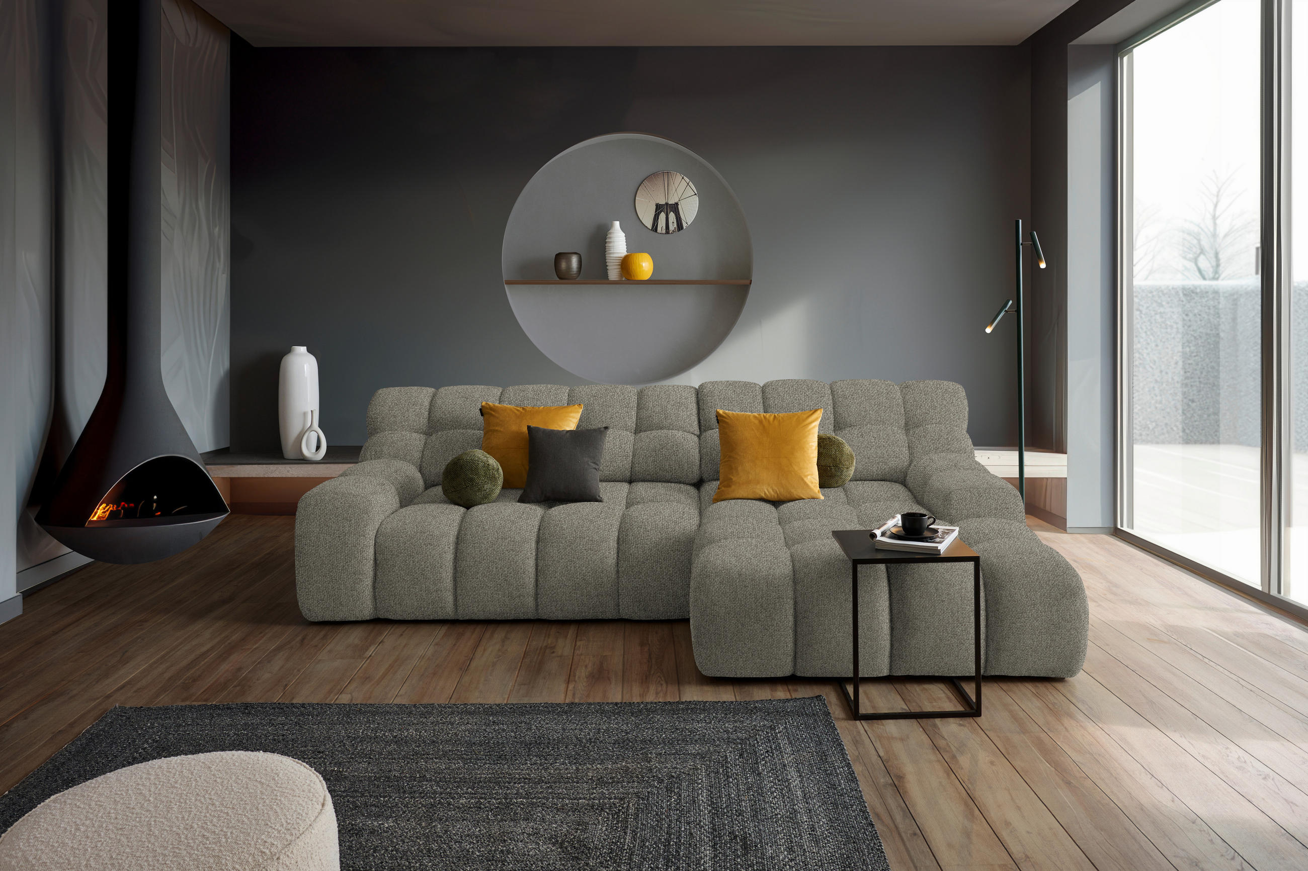 ECKSOFA in Webstoff Graubraun  - Graubraun/Schwarz, Modern, Kunststoff/Textil (297/180cm) - Welnova
