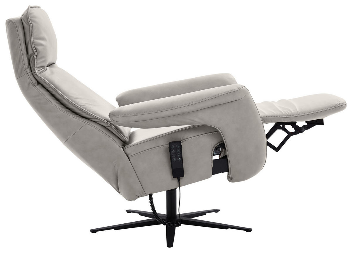 RELAXSESSEL in Leder Hellgrau  - Hellgrau/Schwarz, Design, Leder/Metall (83/123/87cm) - Valdera