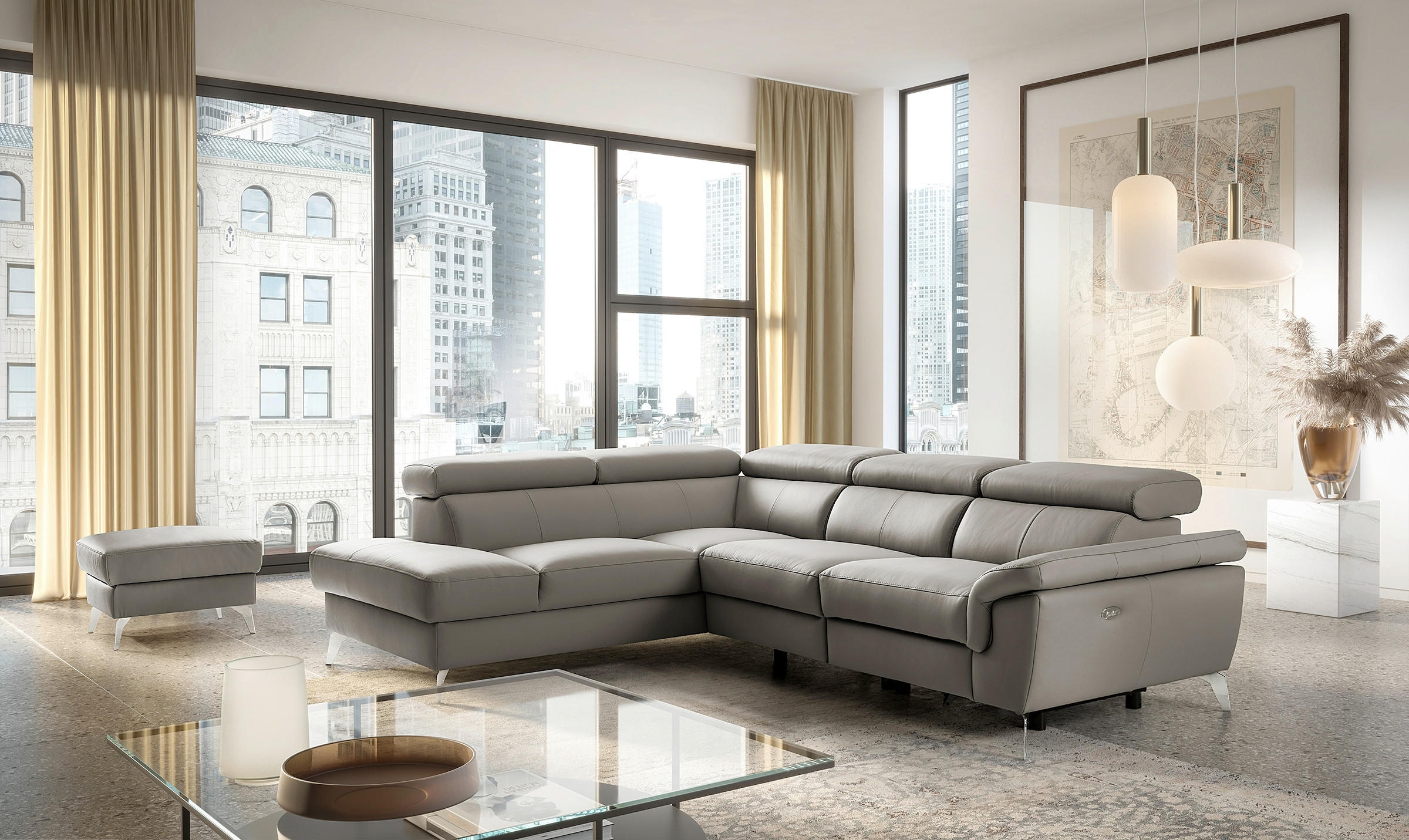 ECKSOFA SONO Schlammfarben Echtleder Lederlook Bettkasten, Armteilverstellung, Kopfteilverstellung  - Chromfarben/Schlammfarben, Design, Leder/Textil (210/265cm) - Livetastic