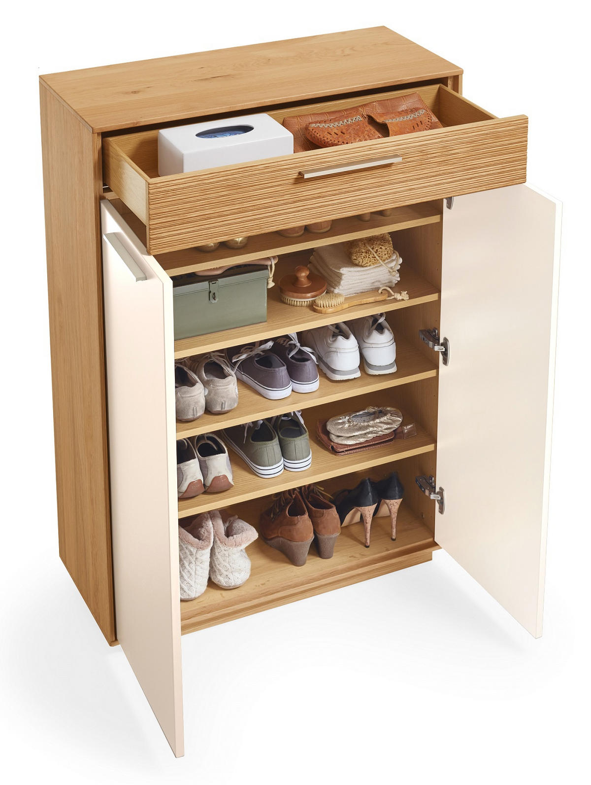 SCHUHSCHRANK Eiche furniert, massiv, teilmassiv Weiß, Eichefarben  - Eichefarben/Weiß, Design, Holz/Holzwerkstoff (86/124/37cm)