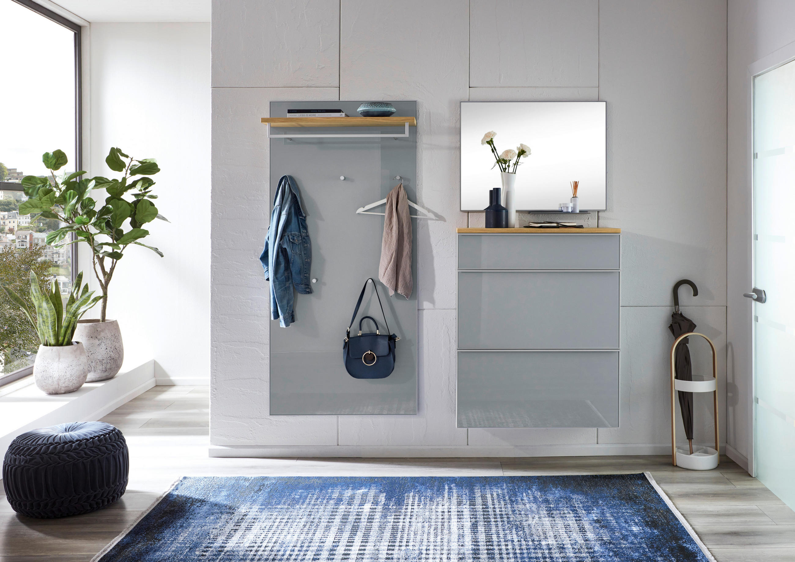 GARDEROBE 4-teilig in 180/195/40 cm - Alufarben/Grau, Design, Glas/Holz (180/195/40cm)