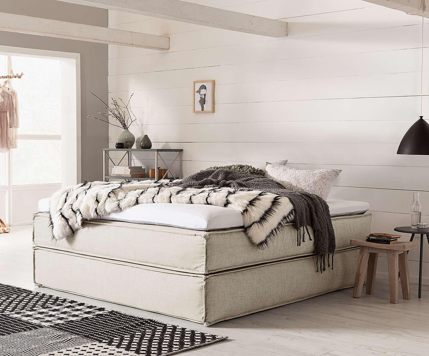 BOXSPRINGBETT 140/200 cm  in Beige  - Beige/Schwarz, Design, Textil (140/200cm) - home24