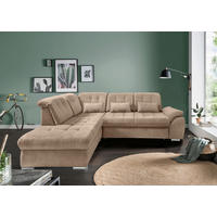 ECKSOFA RIGATTI Hellbraun Flachgewebe Kopfteilverstellung, Stauraum, Sitztiefenverstellung  - Chromfarben/Hellbraun, MODERN, Textil/Metall (254/308cm) - Livetastic