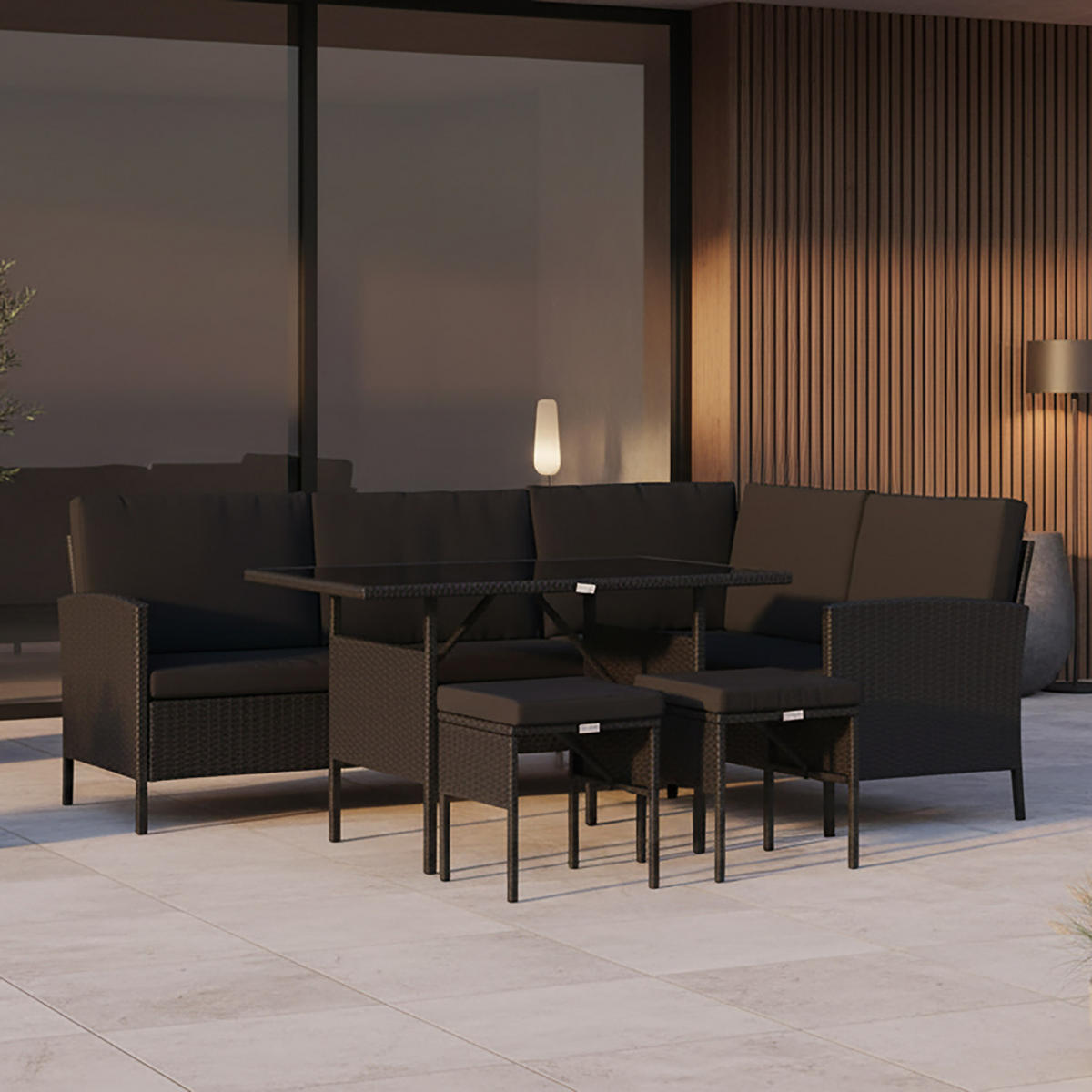 DINING-LOUNGESET  - Schwarz, KONVENTIONELL, Kunststoff - Gardenson