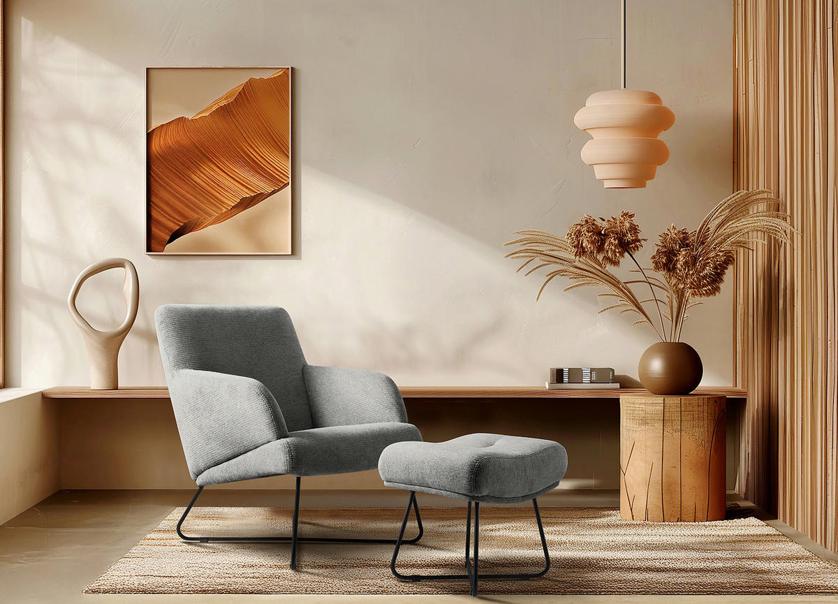 SESSEL Chenille Grau  - Schwarz/Grau, Design, Textil/Metall (67/87/74cm) - Livetastic