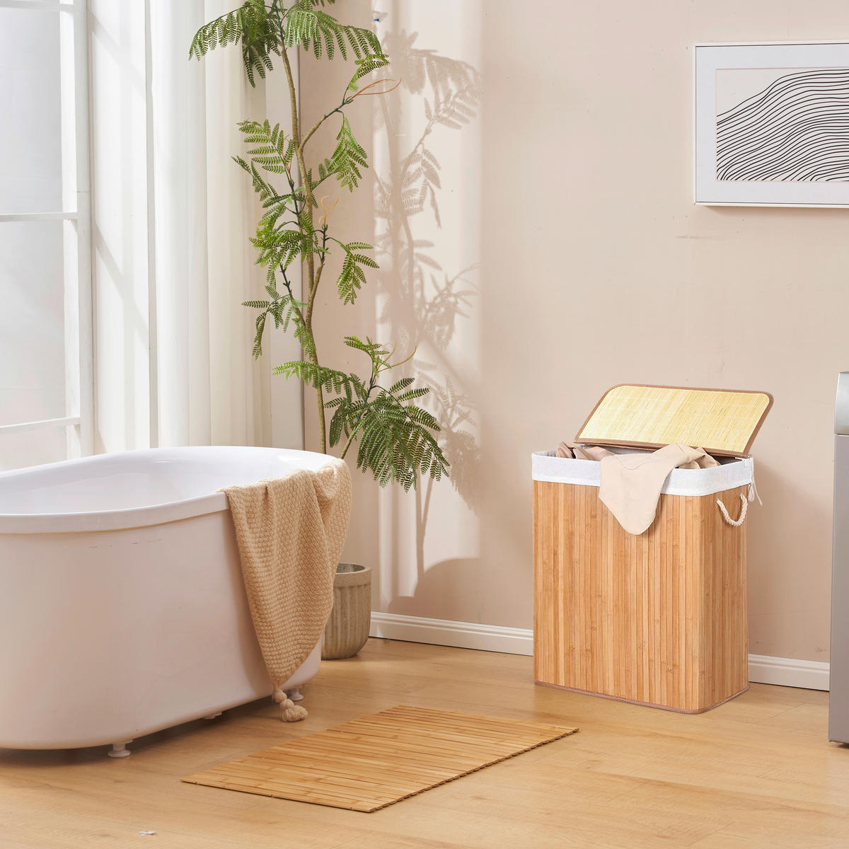 WÄSCHEKORB - Braun, MODERN, Holz/Textil (52/62/32cm) - MID.YOU