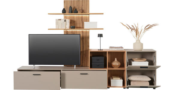WOHNWAND  in Eichefarben, Greige  296/190/40 cm  - Greige/Eichefarben, MODERN, Holzwerkstoff/Kunststoff (296/190/40cm) - Carryhome