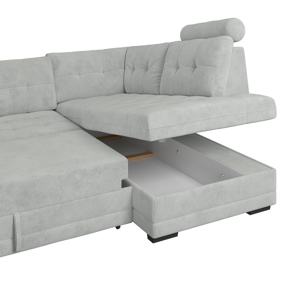 ECKSOFA  Mikrofaser, Struktur Grauweiss  - Schwarz/Grauweiss, Konventionell, Kunststoff/Textil (251/183cm) - MID.YOU