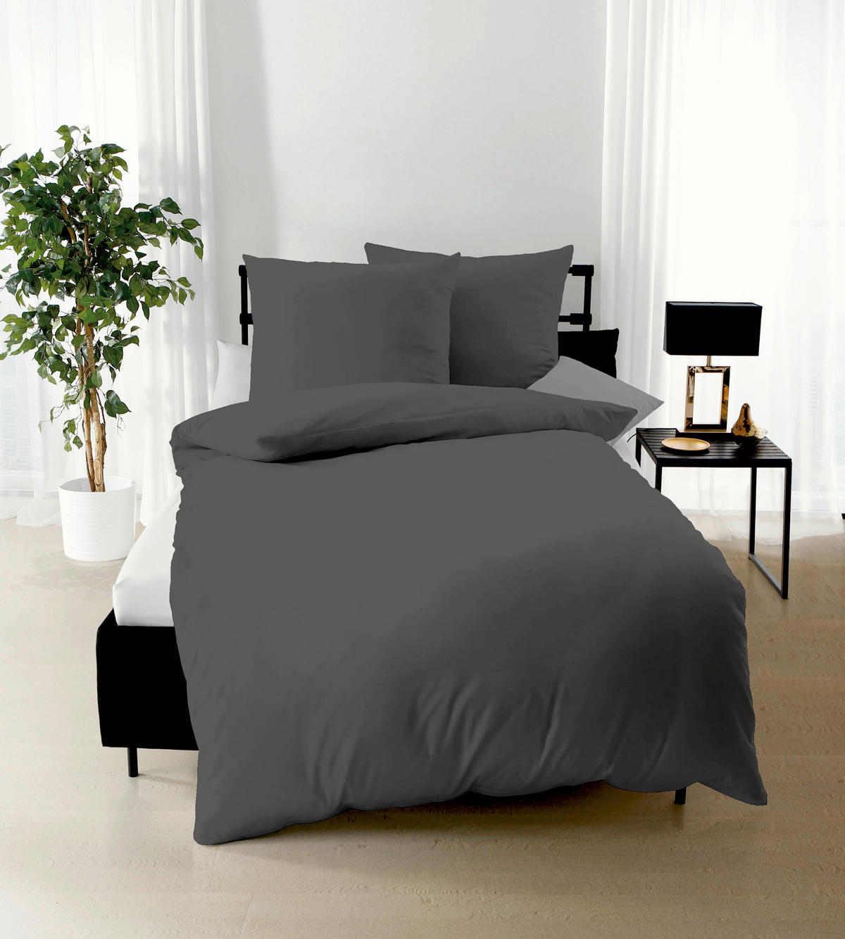 POSTELJINA UNI 200/200 cm saten antracit  - antracit, Osnovno, tekstil (200/200cm) - Kaeppel