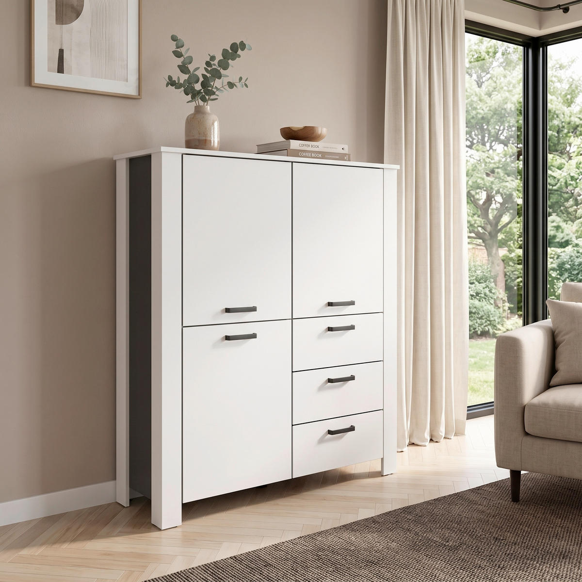 HIGHBOARD , 120/137/40 cm, 3 Schublade(n)  - Schwarz/Weiß, Design, Holzwerkstoff/Kunststoff (120/137/40cm) - MID.YOU