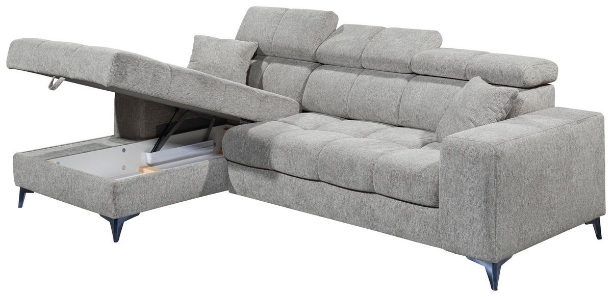 ECKSOFA Hellgrau Chenille  - Hellgrau/Schwarz, KONVENTIONELL, Kunststoff/Textil (172/268cm) - Carryhome