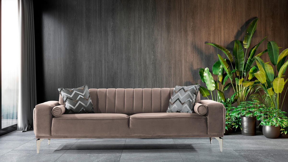 3-SITZER-SOFA in Samt Taupe  - Taupe/Alufarben, Design, Kunststoff/Textil (236/77/87cm) - Livetastic