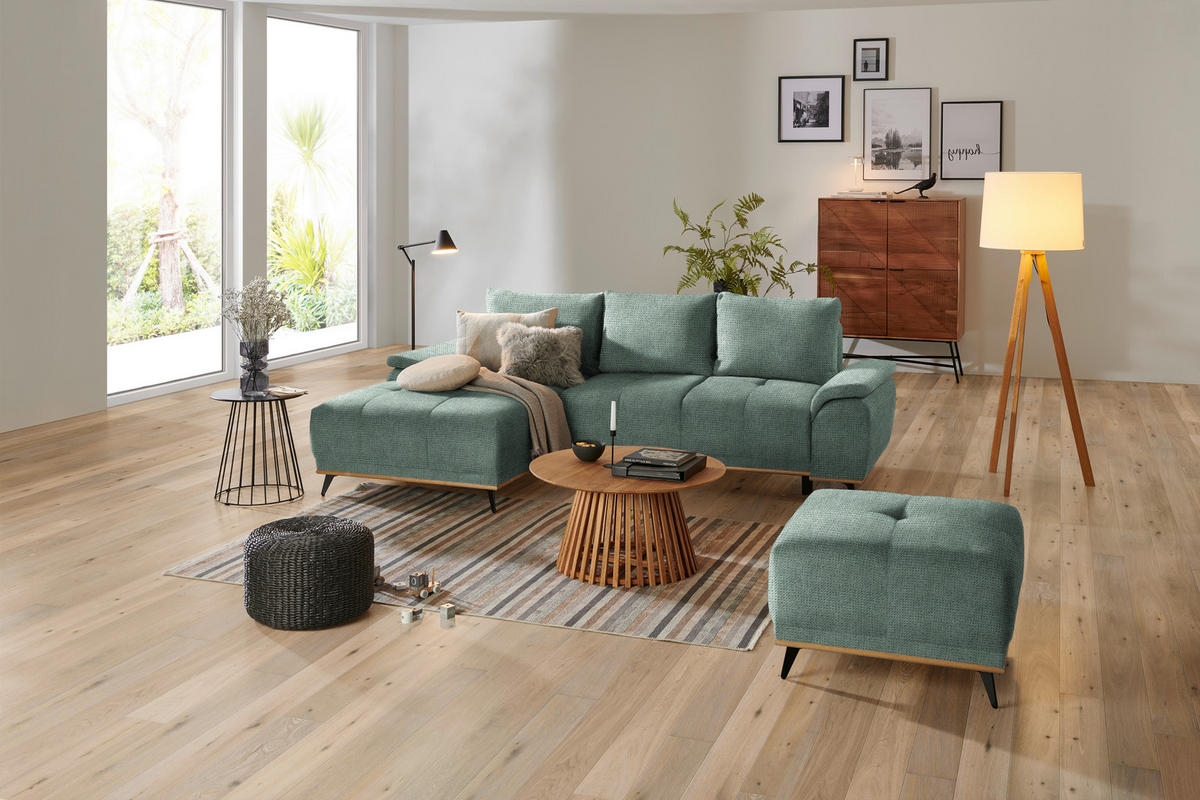 ECKSOFA in Chenille Grün  - Schwarz/Grün, Modern, Textil/Metall (168/262cm) - home24