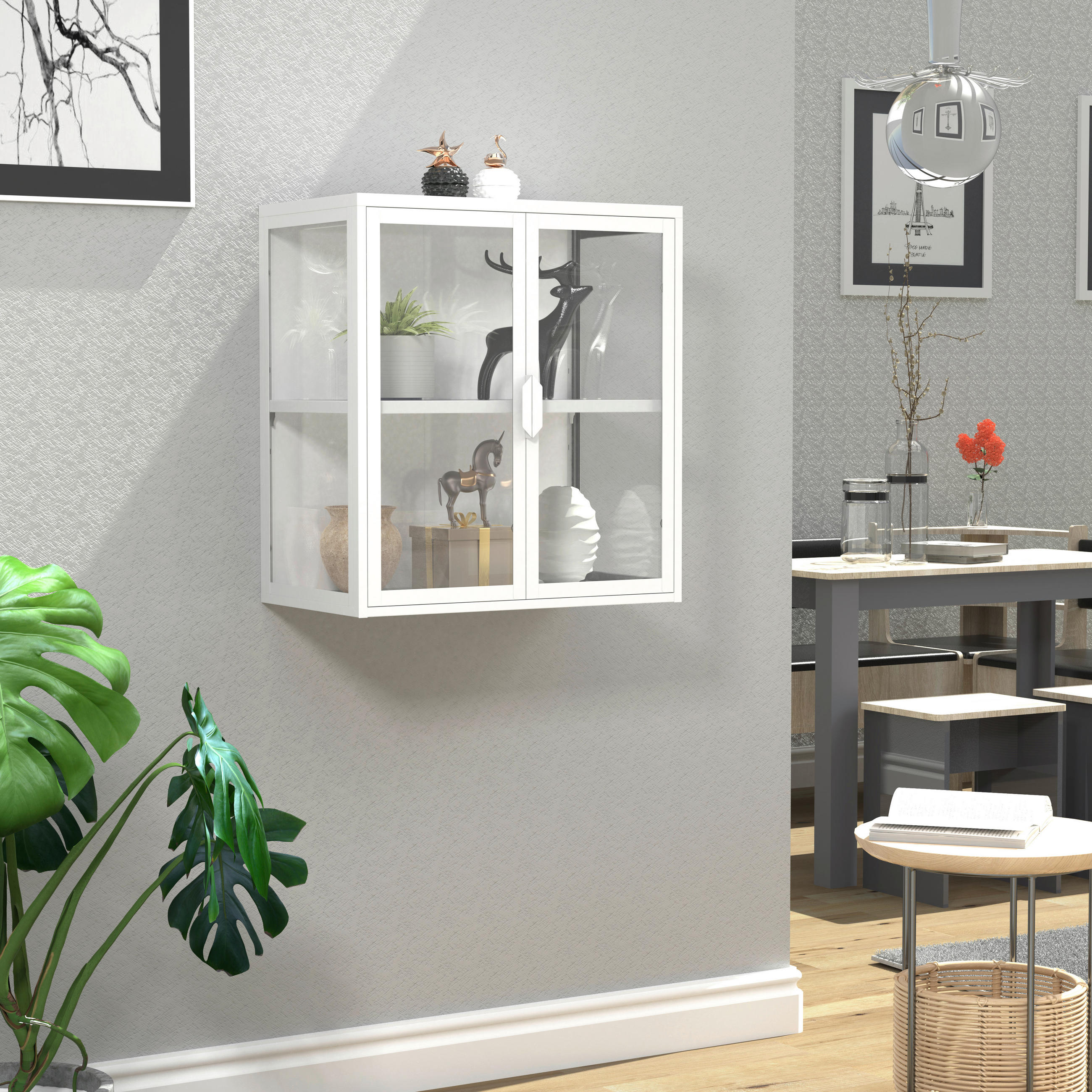 HÄNGEVITRINE in Weiß  - Transparent/Weiß, Design, Glas/Metall (60/65/35cm) - MID.YOU