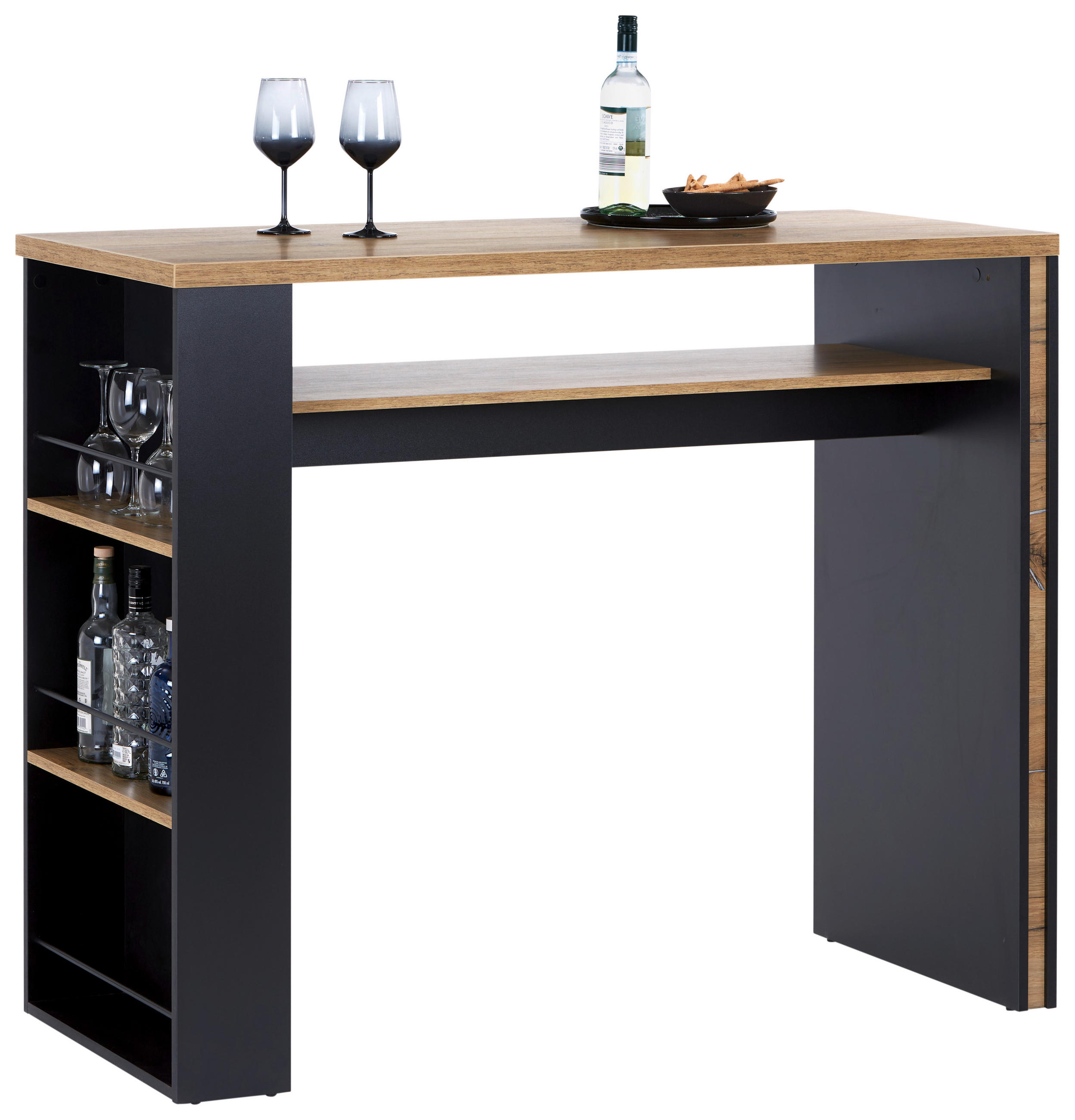 BARTISCH rechteckig Schwarz, Eichefarben  - Eichefarben/Schwarz, MODERN, Holzwerkstoff (138/55/110,5cm) - home24