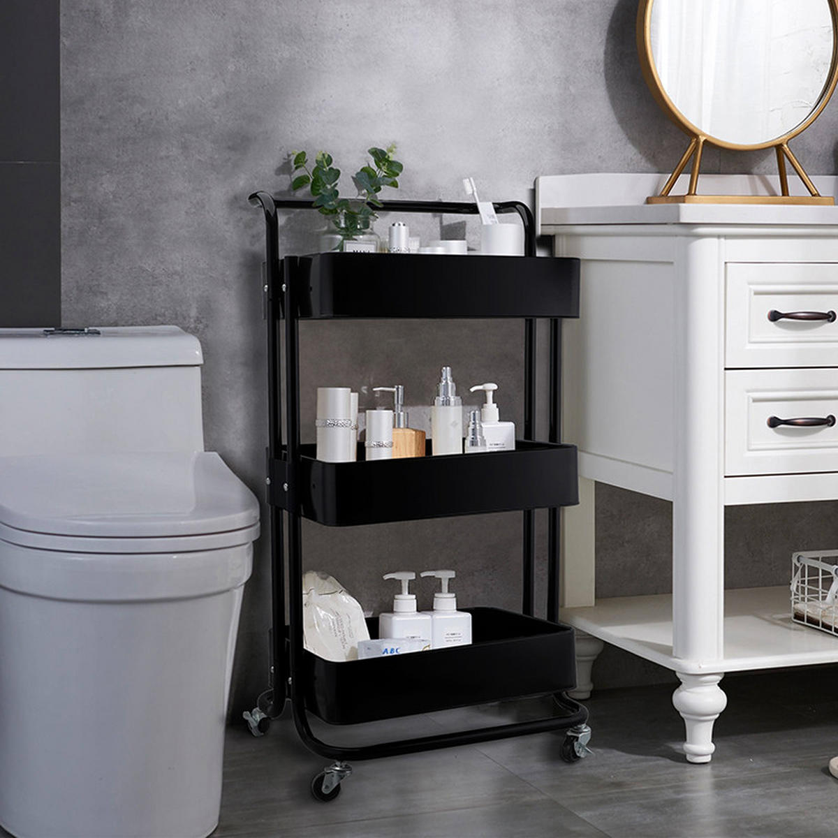 SERVIERWAGEN in Schwarz  - Schwarz, Basics, Metall (43/32/86cm) - Echtwerk