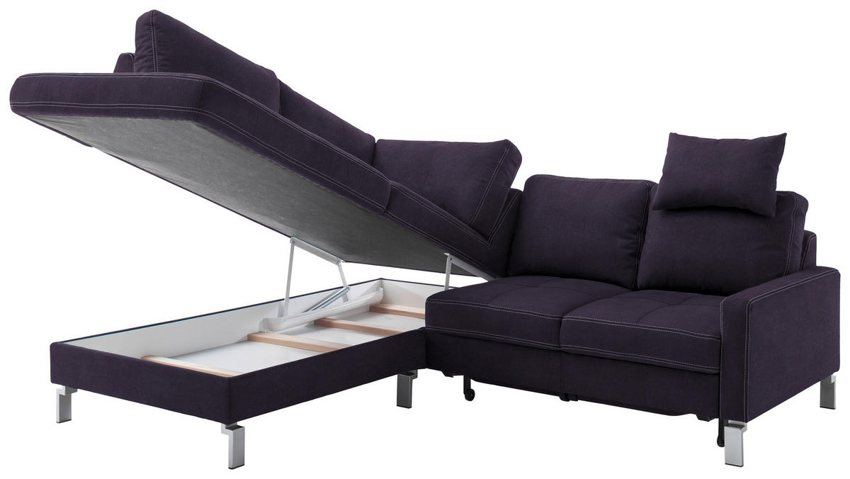 ECKSOFA in Mikrofaser Schwarz  - Chromfarben/Beige, Design, Textil/Metall (200/229cm) - Pure Home Lifestyle