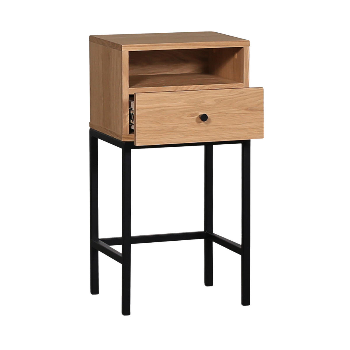 SÄNGBORD i faner ek mörkbrun  - svart/mörkbrun, Modern, metall/trä (28/70/35cm) - Niels Andersson