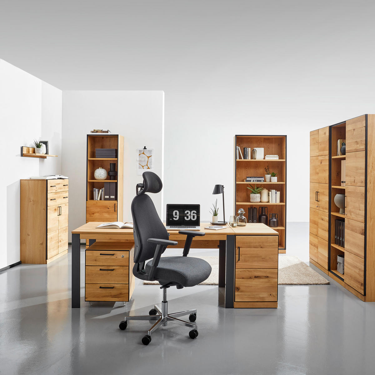 AKTENSCHRANK Asteiche teilmassiv Eichefarben, Graphitfarben  - Eichefarben/Graphitfarben, Natur, Holz/Holzwerkstoff (55/197/40cm) - Linea Natura