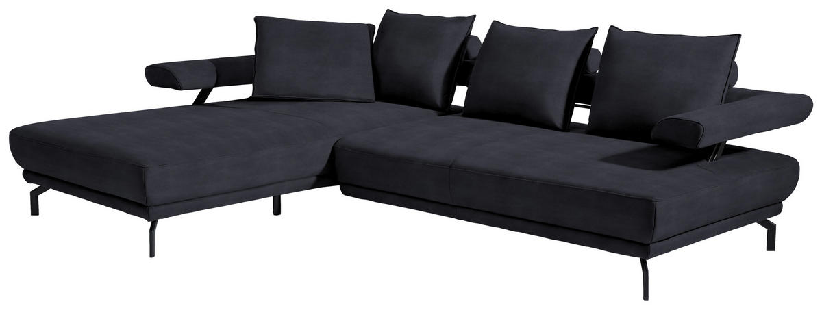 ECKSOFA in Mikrofaser Dunkelblau  - Schwarz/Dunkelblau, Design, Textil/Metall (224/305cm) - Dieter Knoll