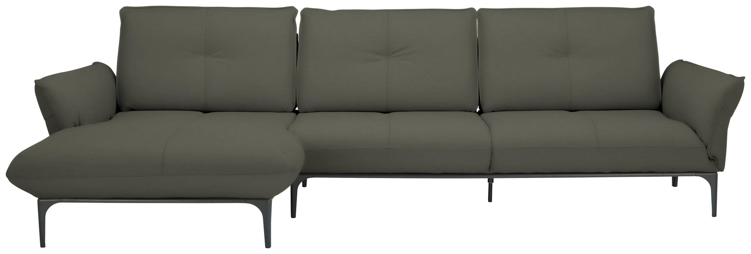 ECKSOFA in Echtleder Graubraun  - Graubraun/Schwarz, Design, Leder/Metall (182/325cm) - Valnatura