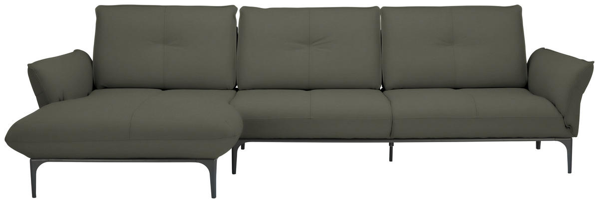 ECKSOFA in Echtleder Graubraun  - Graubraun/Schwarz, Design, Leder/Metall (182/325cm) - Valnatura