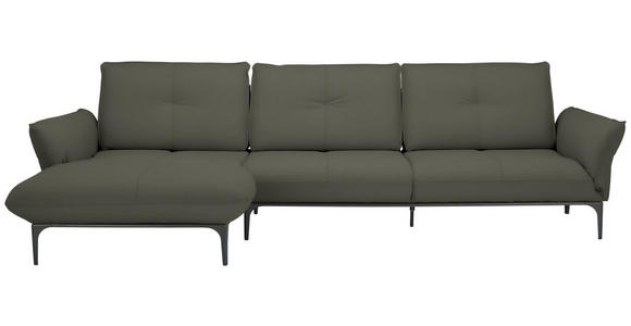 ECKSOFA in Echtleder Graubraun  - Graubraun/Schwarz, Design, Leder/Metall (182/325cm) - Valnatura