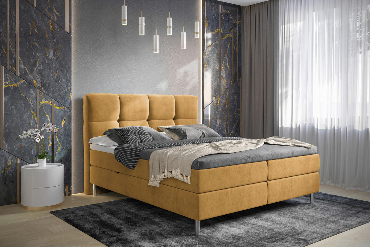 BOXBETT 160/200 cm  in Orange, Currygelb  - Chromfarben/Currygelb, Modern, Holz/Holzwerkstoff (160/200cm) - Esposa