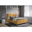 BOXBETT 160/200 cm,  in Orange, Currygelb, gepolstertes Kopfteil, Bettkasten, Topper, H3 = fest  - Chromfarben/Currygelb, Design, Holz/Holzwerkstoff (160/200cm) - Esposa