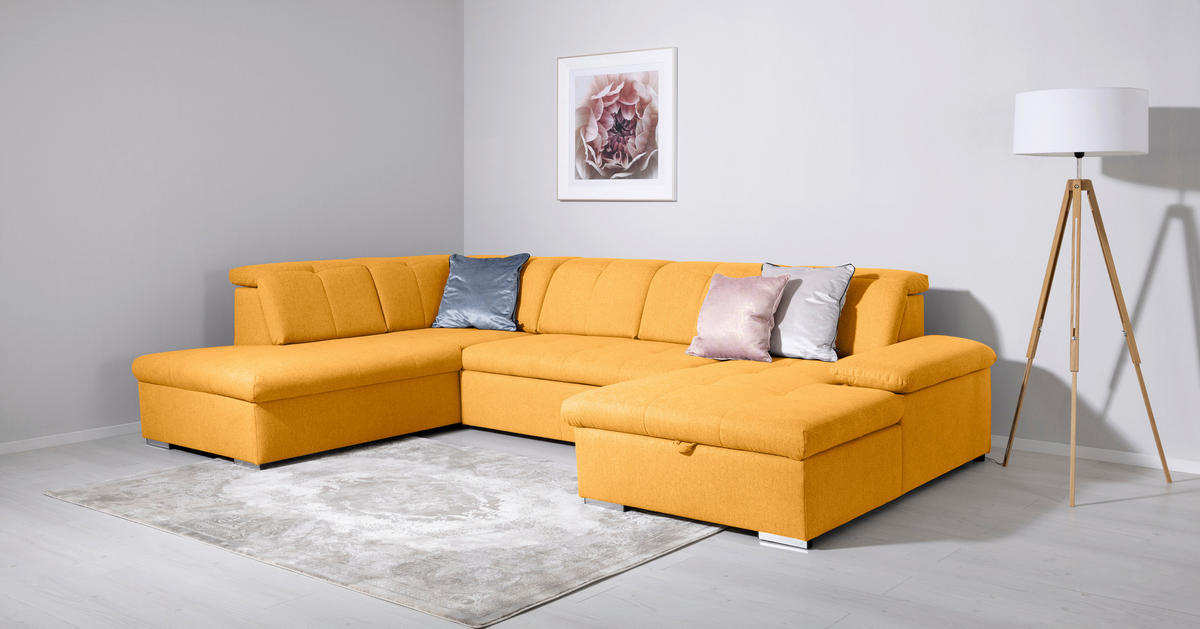 WOHNLANDSCHAFT Gelb  - Gelb/Grau, Design, Textil/Metall (173/328/215cm) - MID.YOU