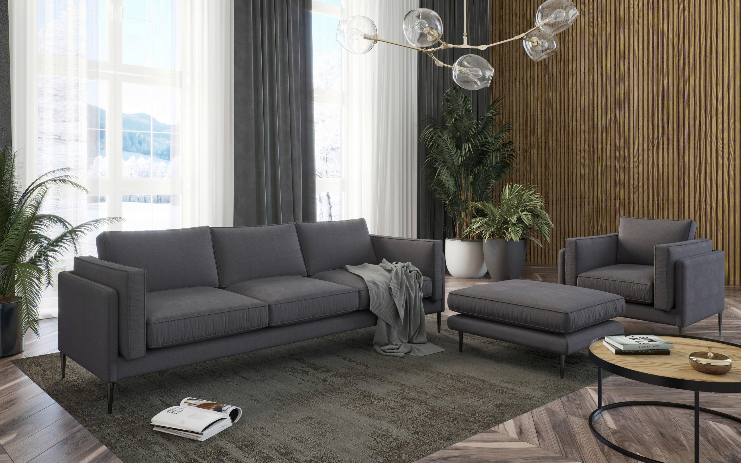 SEDACÍ SESTAVA, textil, šedavě hnědá - hnědá/šedavě hnědá, Design, kov/textil - Livetastic