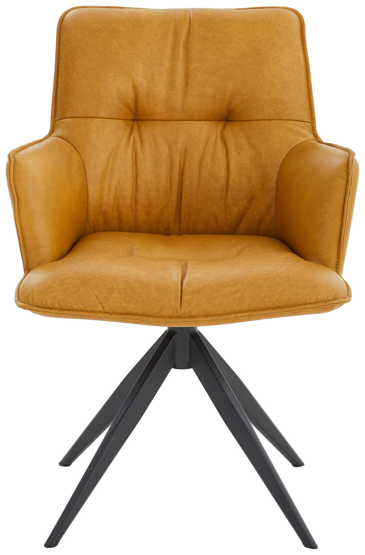 ARMLEHNSTUHL drehbar  in Eisen Echtleder pigmentiert  - Dunkelgelb, Design, Leder/Metall (59/89/63cm) - Dieter Knoll