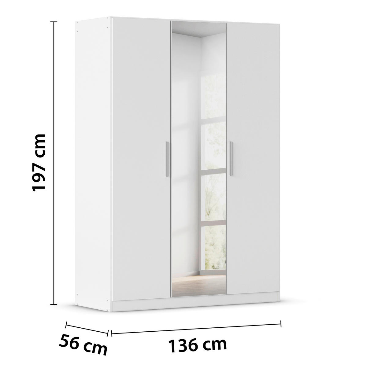 DREHTÜRENSCHRANK 135/197/54 cm,  in Weiß, 3-türig  - Alufarben/Weiß, KONVENTIONELL, Glas/Holzwerkstoff (135/197/54cm) - home24