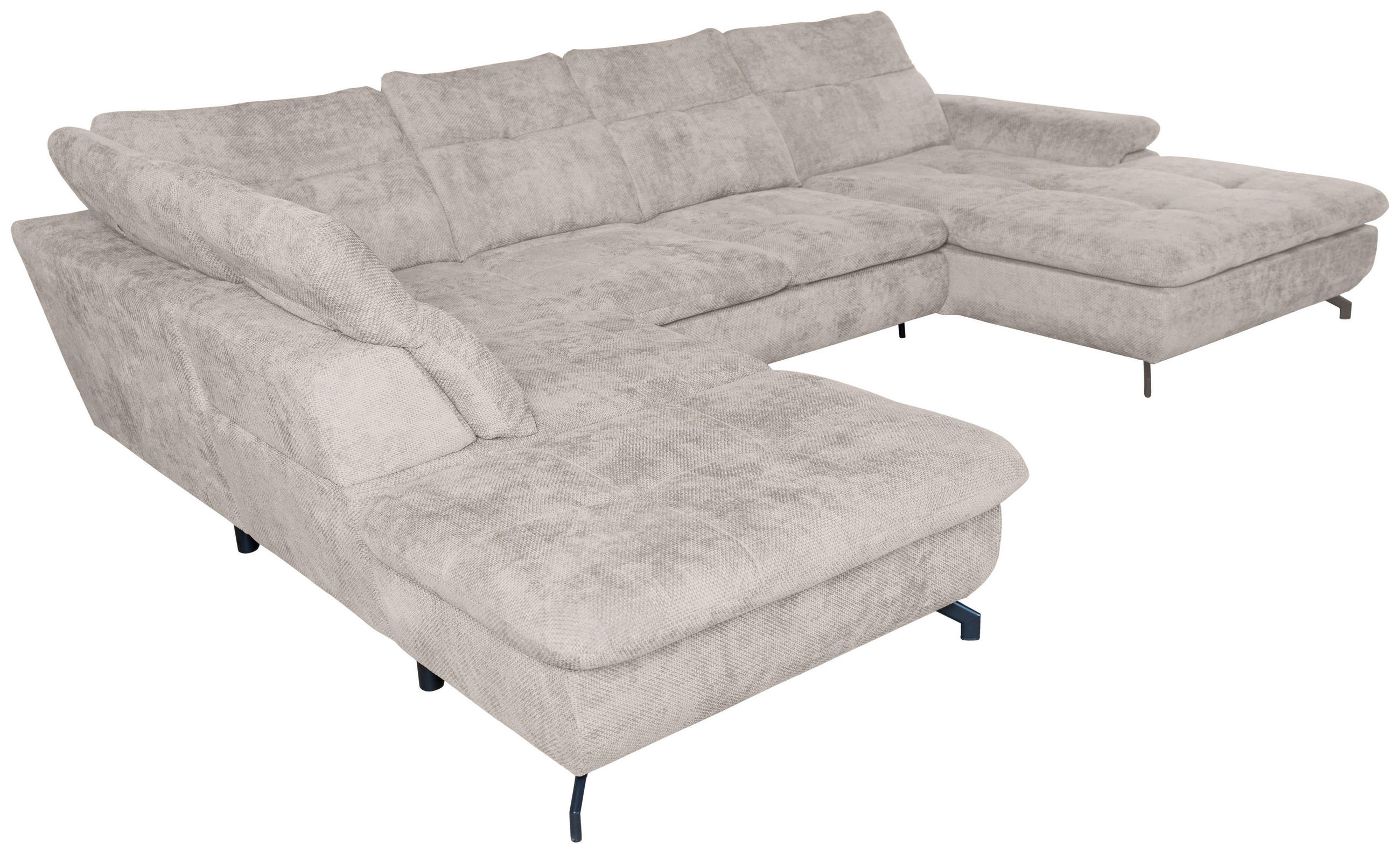 WOHNLANDSCHAFT Creme Struktur  - Creme/Schwarz, KONVENTIONELL, Textil/Metall (253/357/188cm) - Carryhome