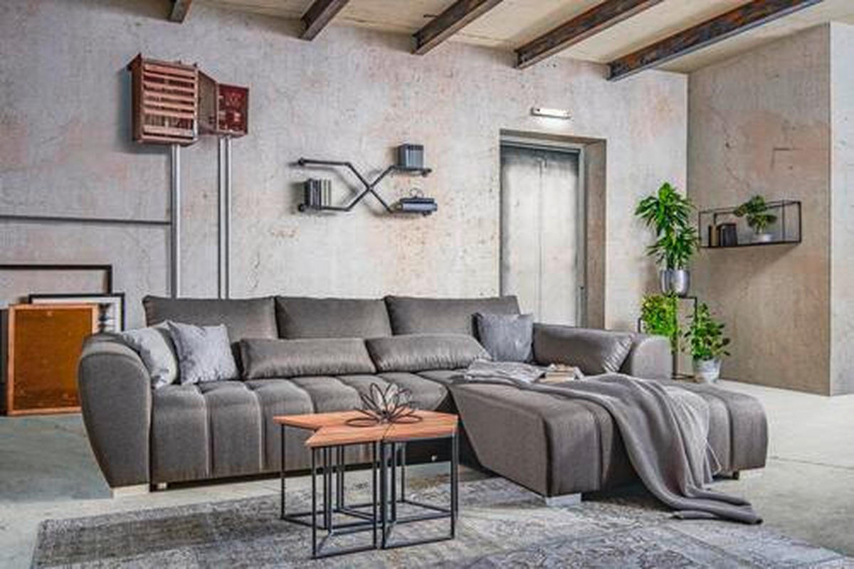 ECKSOFA in Webstoff Braun, Grau  - Silberfarben/Braun, Design, Kunststoff/Textil (304/218cm) - Carryhome