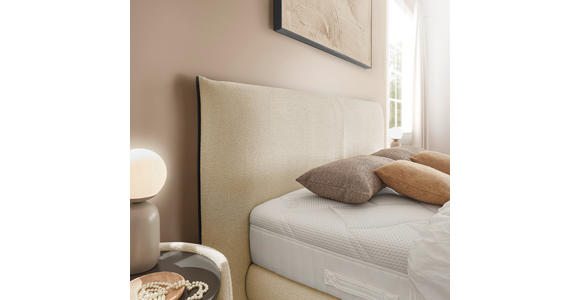 BOXSPRINGBETT 180/200 cm,  in Creme, Matratze, gepolstertes Kopfteil, H2 + H3 = mittel + fest  - Creme/Schwarz, Design, Textil/Metall (180/200cm) - Dieter Knoll