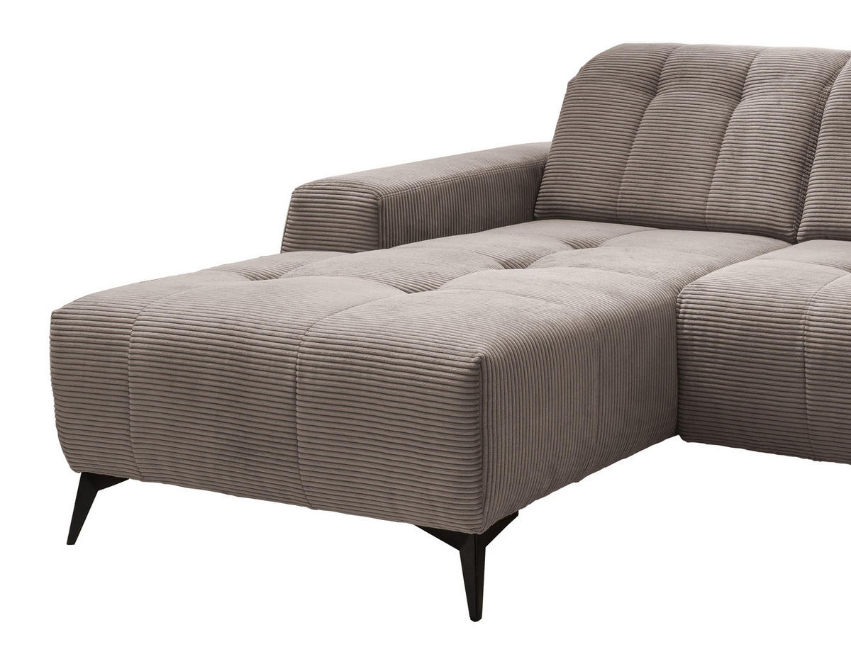 ECKSOFA Graubraun Cord  - Graubraun/Schwarz, MODERN, Textil/Metall (180/258cm) - Livetastic