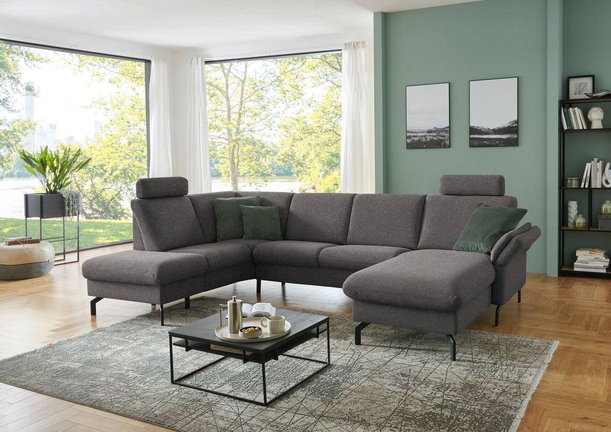 WOHNLANDSCHAFT Flachgewebe Dunkelbraun  - Dunkelbraun/Schwarz, Konventionell, Textil/Metall (190/307/170cm) - Beldomo Comfort