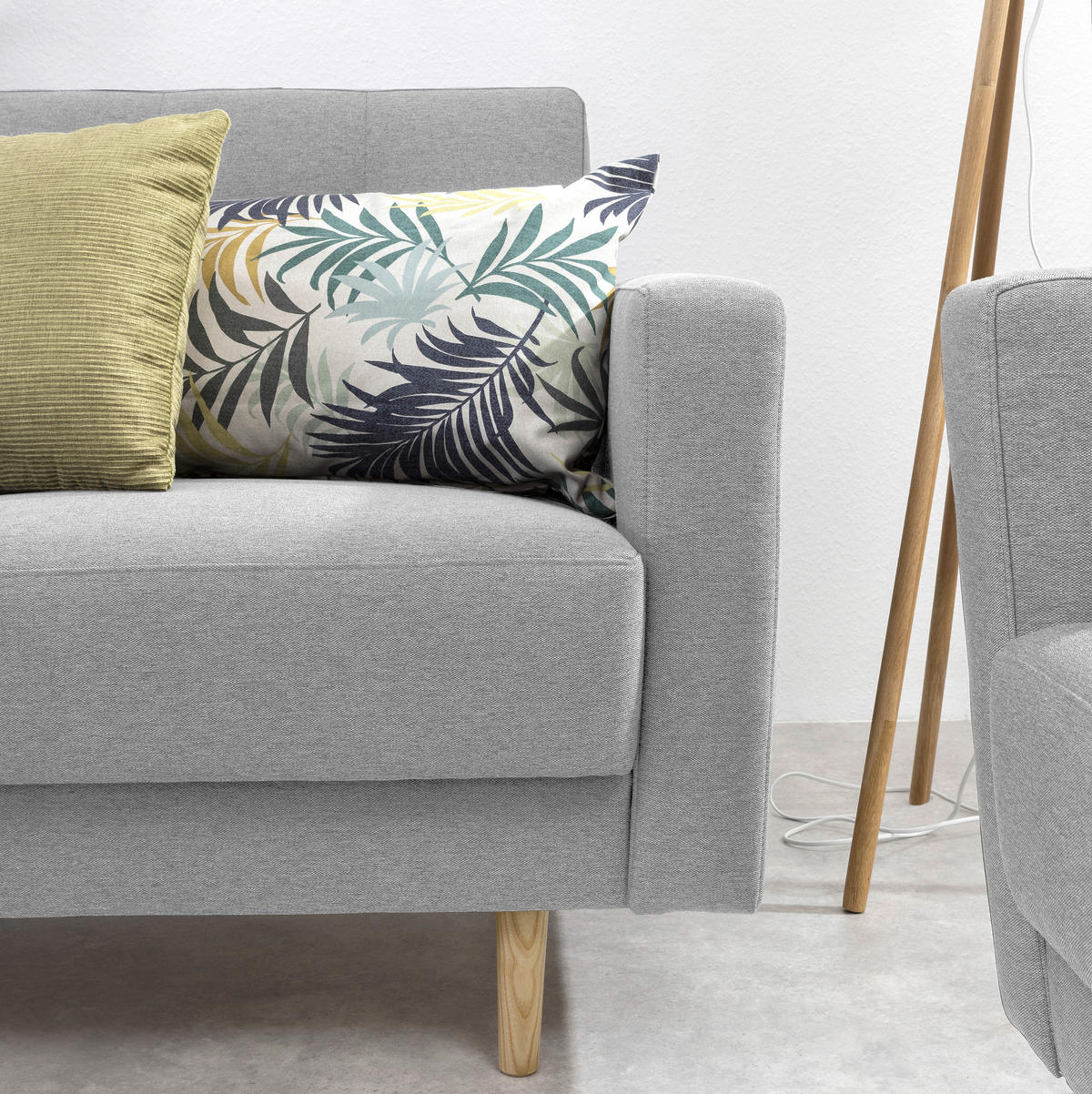 3-SITZER-SOFA in Flachgewebe Hellgrau  - Eschefarben/Hellgrau, Modern, Holz/Textil (224/81/83cm) - Max Winzer