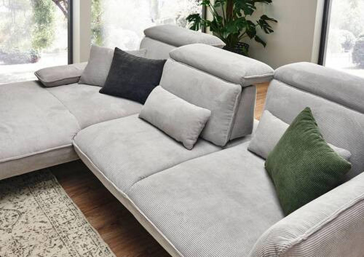 ECKSOFA in Cord Hellgrau  - Hellgrau/Schwarz, Design, Textil/Metall (301/202cm) - Moderano