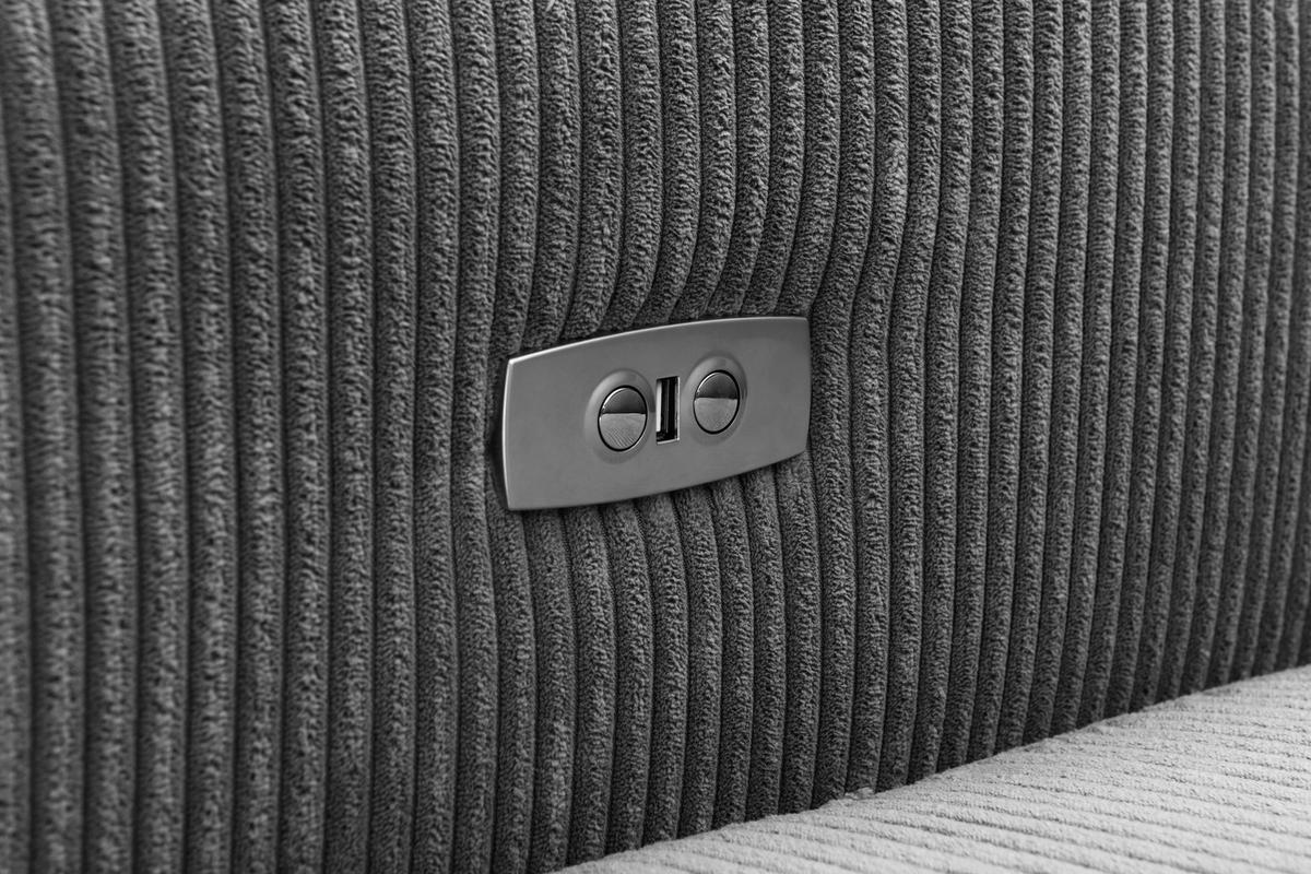 ECKSOFA Hellgrau Cord  - Silberfarben/Hellgrau, KONVENTIONELL, Textil/Metall (258/170cm) - Livetastic