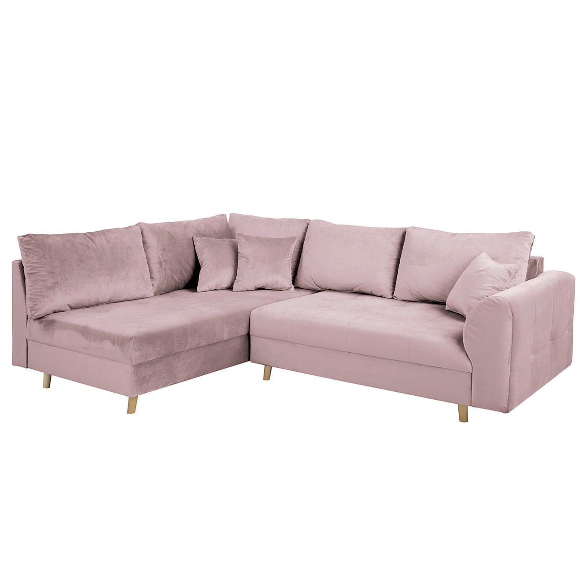ECKSOFA Ariella in Samt Rosa  161/231 cm  - Naturfarben/Rosa, Design, Holz/Textil (161/231cm) - Livetastic
