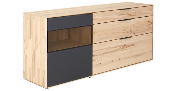 SIDEBOARD Kernbuche vollmassiv Anthrazit, Buchefarben  - Anthrazit/Buchefarben, Design, Glas/Holz (185/81/49cm) - Valnatura