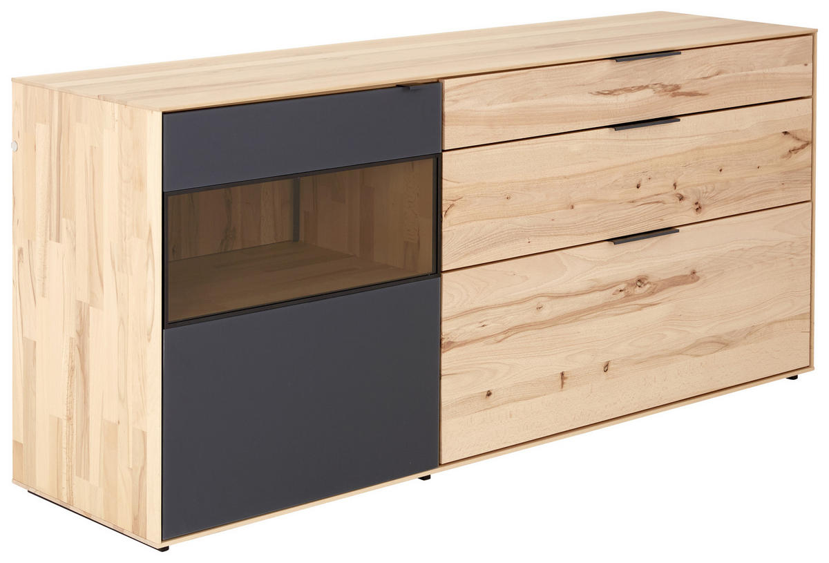 SIDEBOARD LINA  in 185/81/49 cm  - Anthrazit/Buchefarben, Design, Glas/Holz (185/81/49cm) - Valnatura