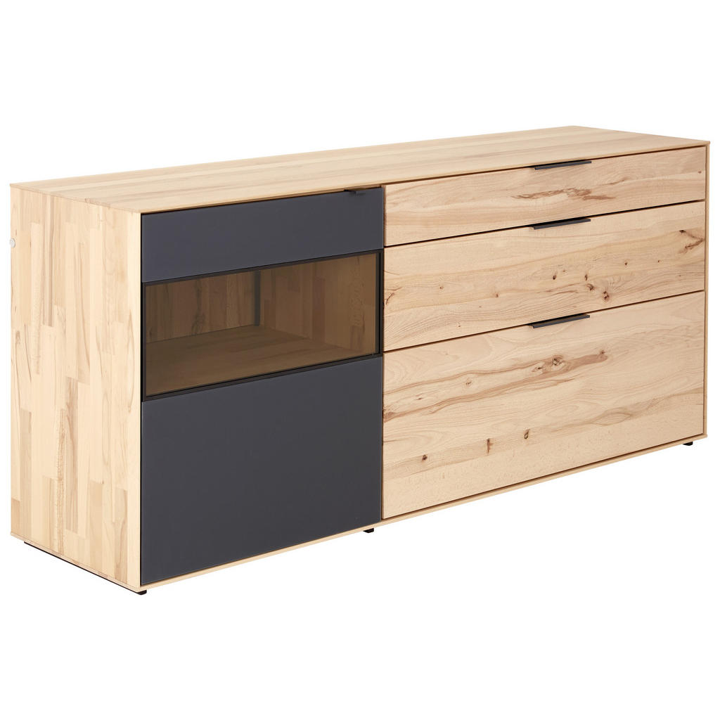 Thumbnail - Valnatura Sideboard Lina, Anthrazit, Buche, Metall, Buche, vollmassiv, 2 Schubladen, 185x81x49 cm, Goldenes M, Made in G...