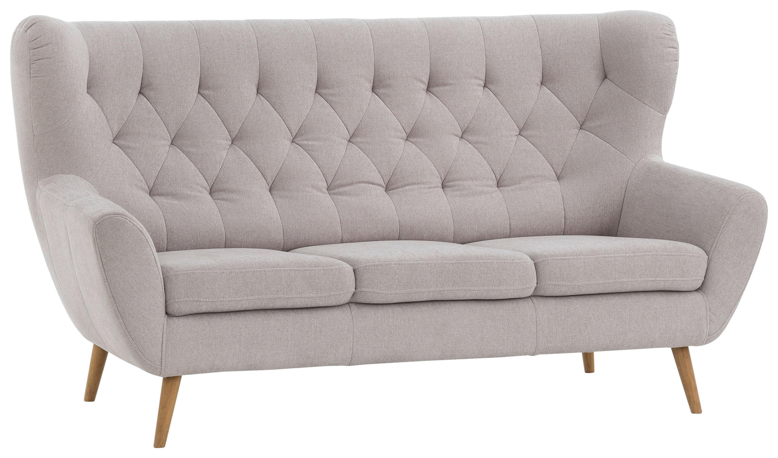 3-SITZER-SOFA in Flachgewebe Beige  - Eichefarben/Beige, Design, Holz/Holzwerkstoff (188/104/92cm) - Stylife