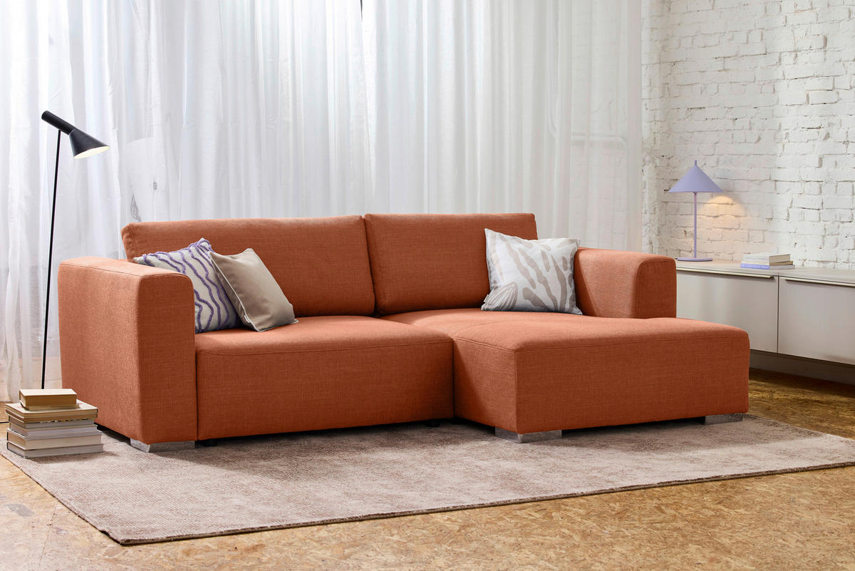 ECKSOFA inkl. Funktion Heaven Terracotta Flachgewebe  - Chromfarben/Terracotta, KONVENTIONELL, Textil/Metall (242/162cm) - Tom Tailor