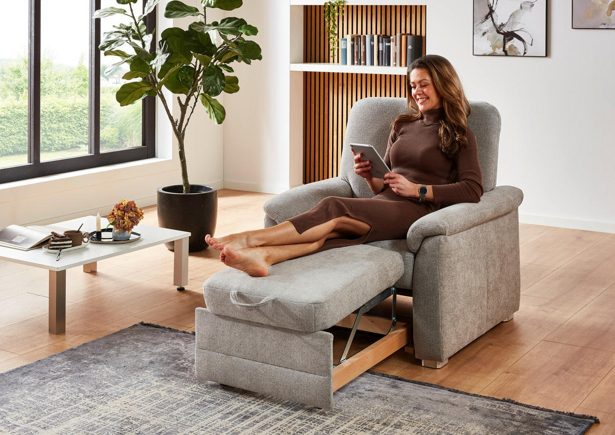 SESSEL Chenille Hellgrau  - Hellgrau/Alufarben, Konventionell, Textil/Metall (88/96/89cm) - Beldomo Comfort