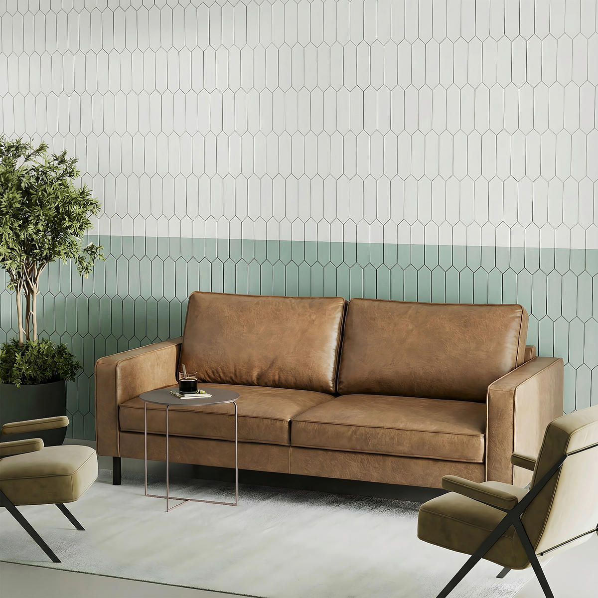 3-SITZER-SOFA Echtleder Lederlook Beige  - Beige/Schwarz, Design, Leder/Textil (188/85/92cm) - Livetastic