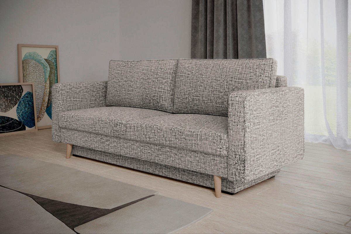 SCHLAFSOFA COCO Grau  inkl. Rückenkissen, Schlaffunktion  - Erlefarben/Schwarz, Design, Holzwerkstoff/Kunststoff (232/90/97cm) - MID.YOU